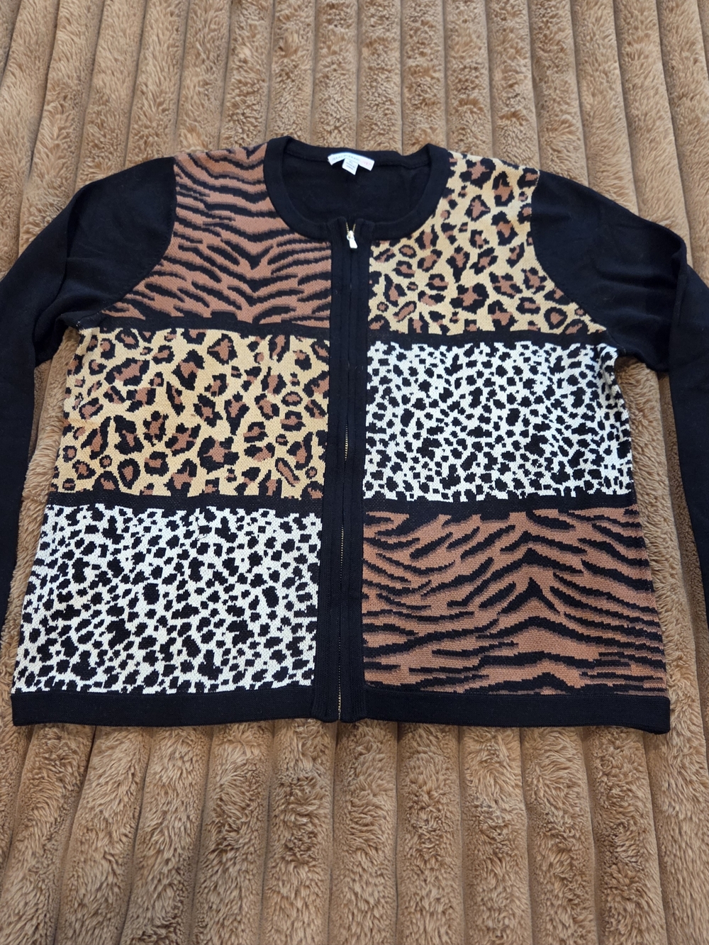 Isaac Mizrahi Live Womens Patchwork Animal Print Sweater Cardigan Size XL